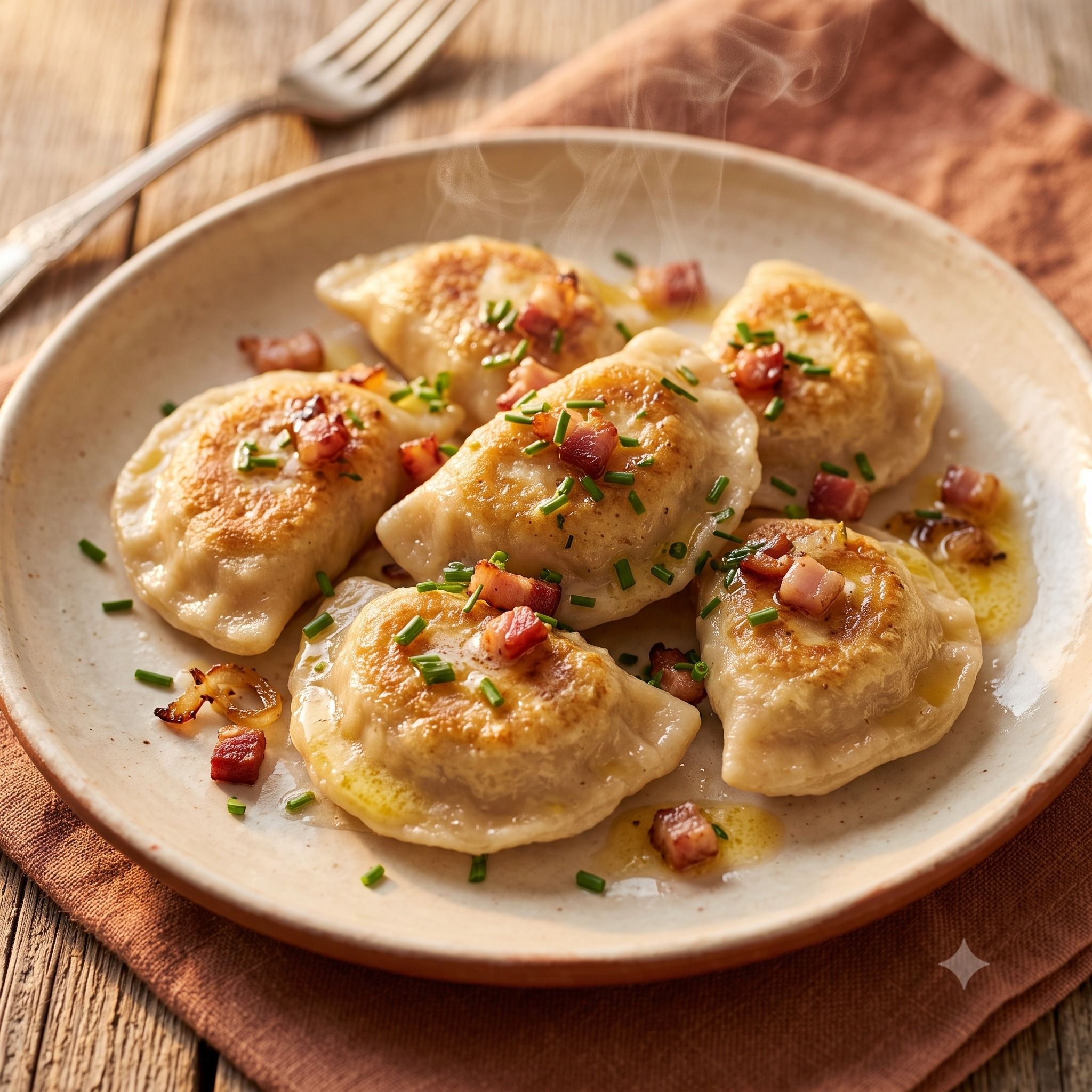 Pierogi z boczkiem i cebulką
