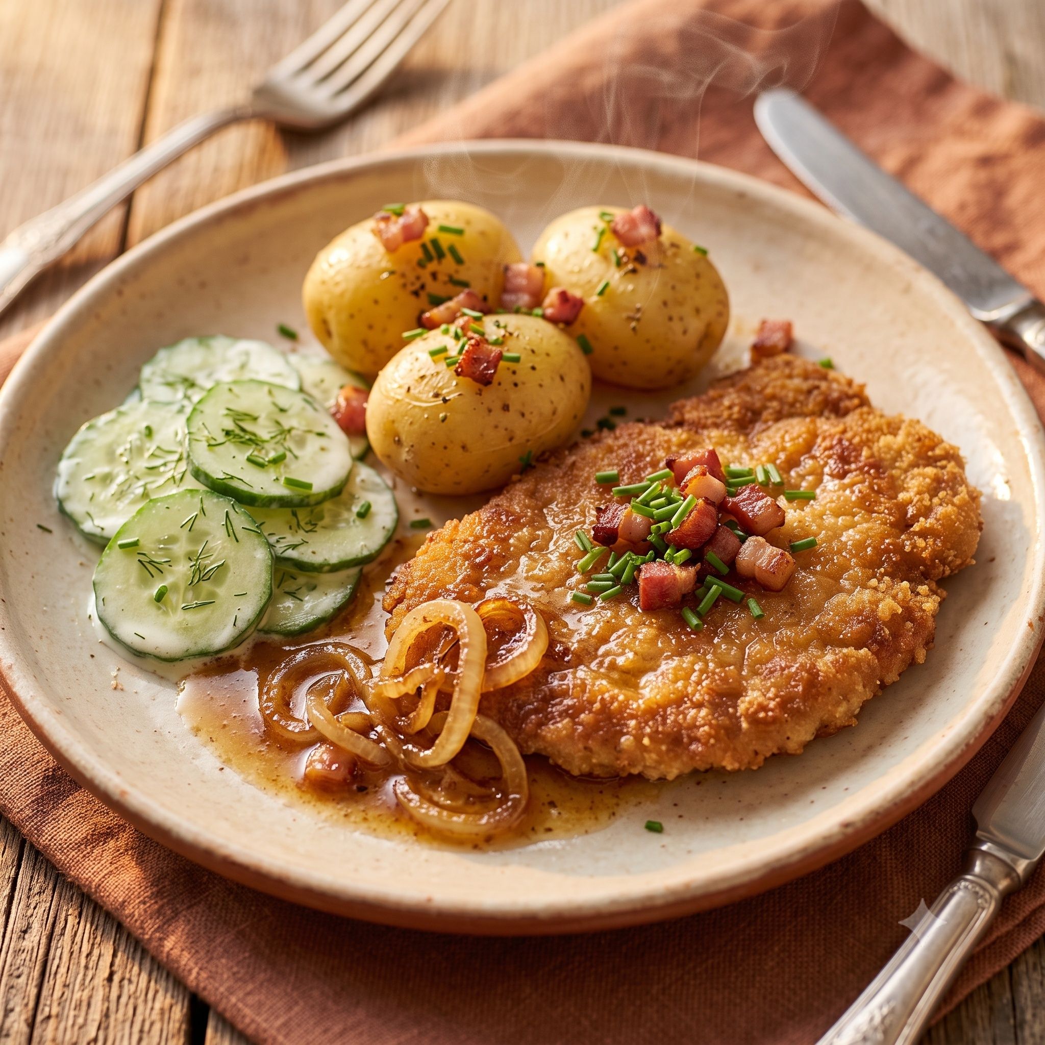 Kotlet schabowy z ziemniakami i surówką