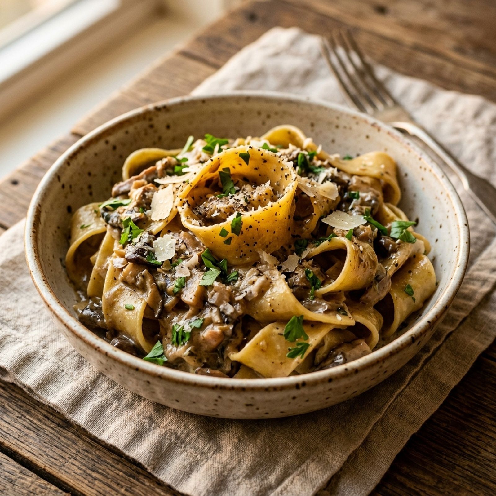 Pappardelle z grzybami leśnymi